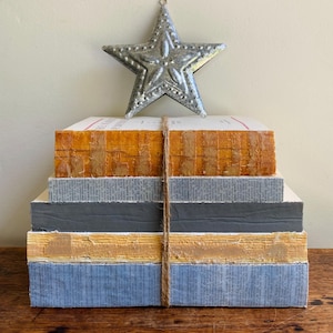 Rustic Decorative Book Set In Dusty Blue, Gray And Beige