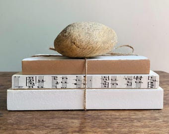 Rustic Farmhouse Book Stack: Beige Shelf Decor