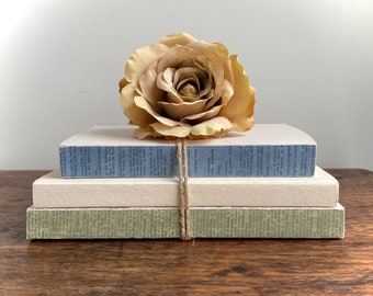 Olive Green and Light Blue Book Stack, Vintage Look Stacked Books