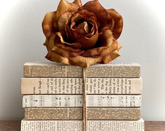 Rustic Decorative Book Set In Shades of Aged Book Pages, Beige Tan Ivory