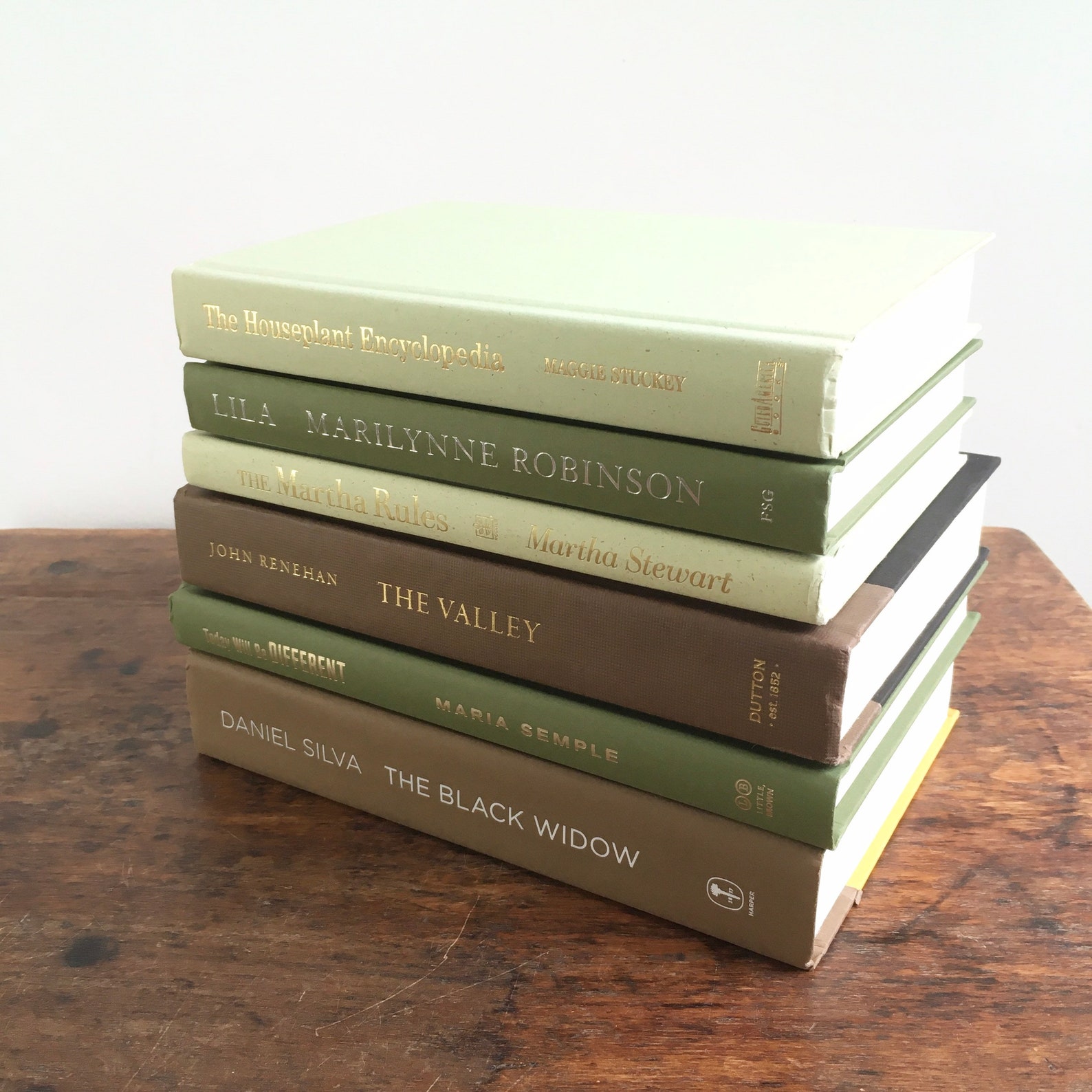 Green and Brown Decorative Books Set Shelf Decor Mantel Etsy