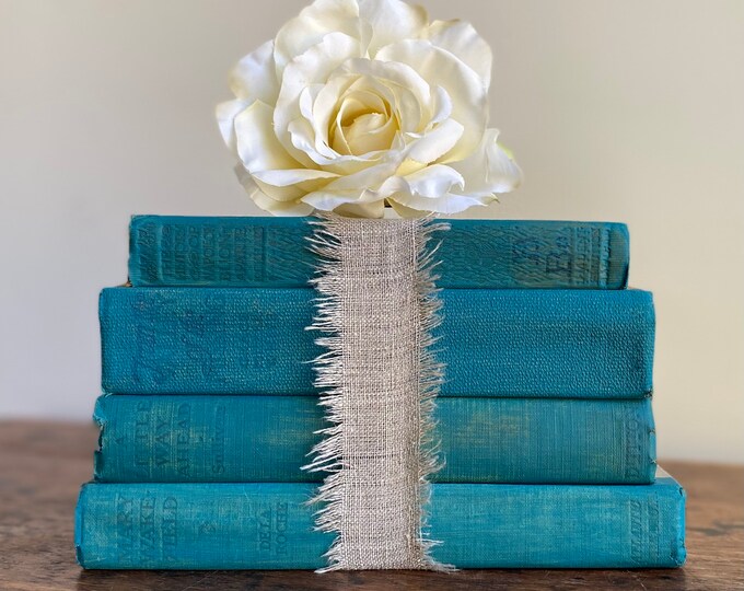 Teal Decorative Books Set Painted Books Vintage Book Stack Etsy