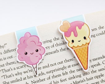 Pink Cotton Candy and Ice Cream Set Magnetic Bookmark | Cute Magnetic Bookmarks | Planner Bullet Journal | Candy Floss | Book Lover