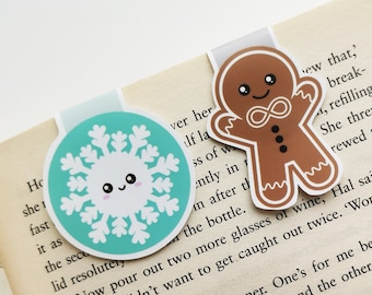 Winter Set Magnetic Bookmarks Pack of 2 | Cute Snowflake, Gingerbread Man