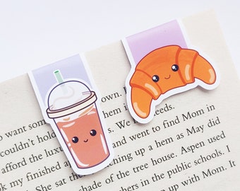 Coffee and Croissant Set | Cute Latte | Magnetic Bookmark