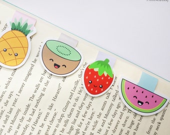 Summer Fruits Magnetic Bookmarks Set | Cute Pineapple, Kiwi, Strawberry, Watermelon