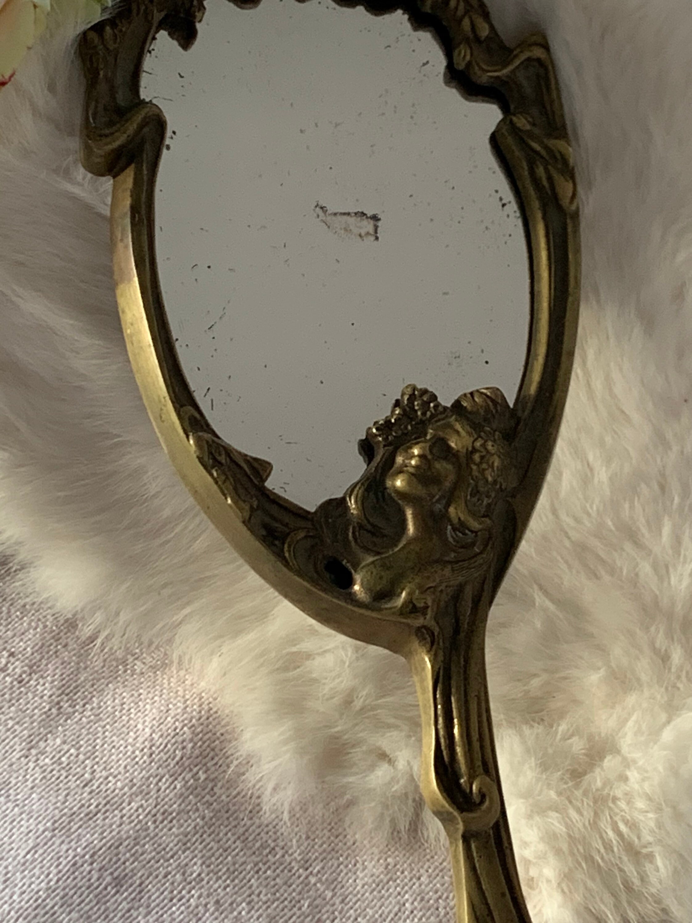 Jugendstil bronze/copper hand mirror antique. Etsy