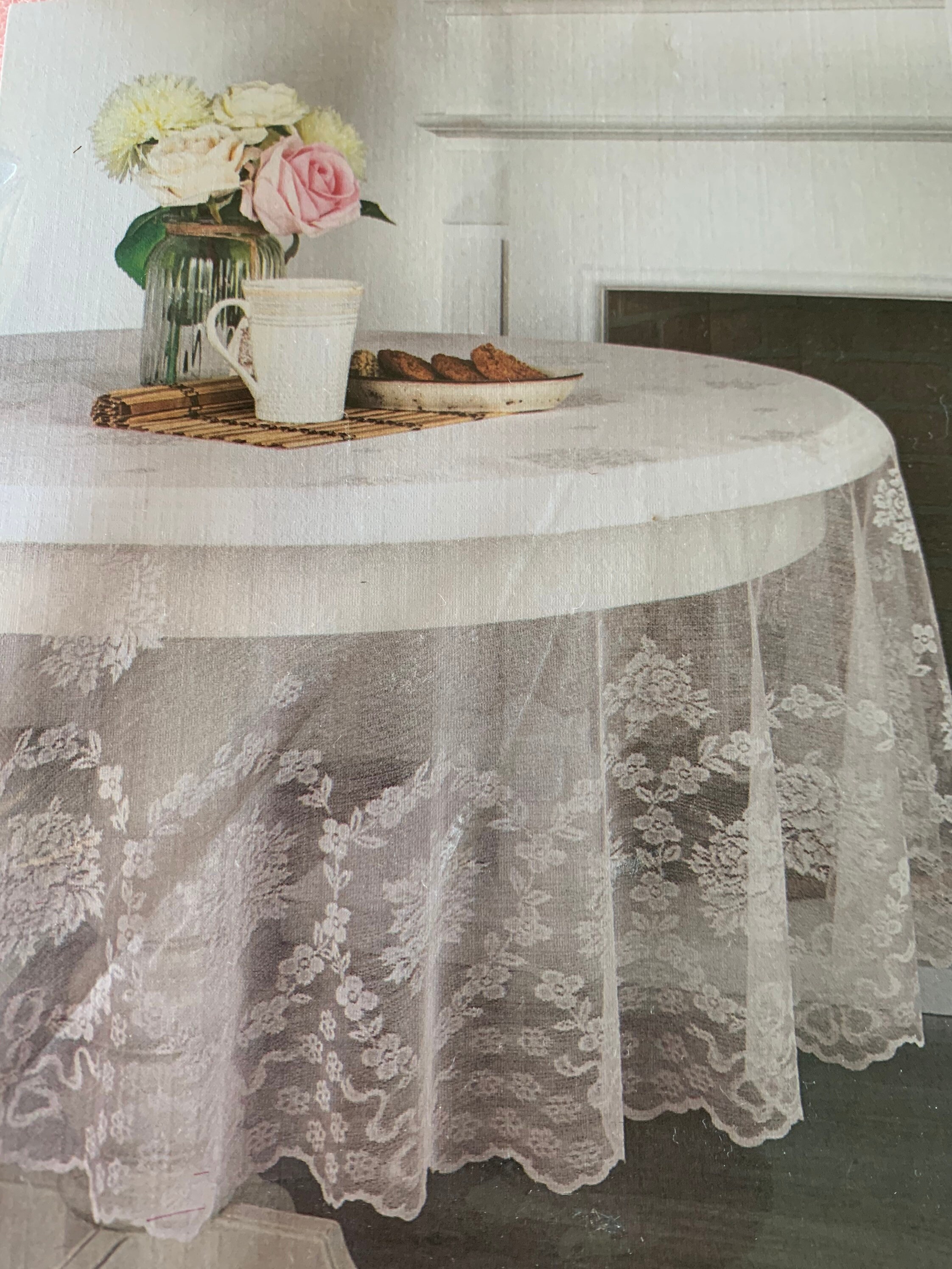 Soft pink lace rose tablecloth around 180 cm diameter Etsy