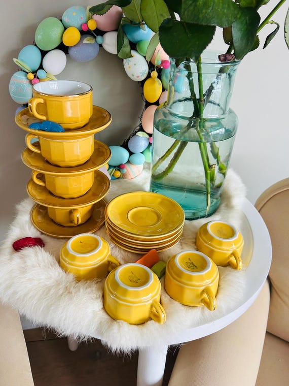 Apilco Pers Yellow/ochre Yellow Bistro Tableware Set From France