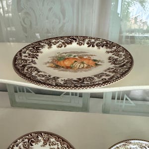 Spode Woodland ontbijt bordjes 20 cm Harvest Pumpkin plates nieuw.