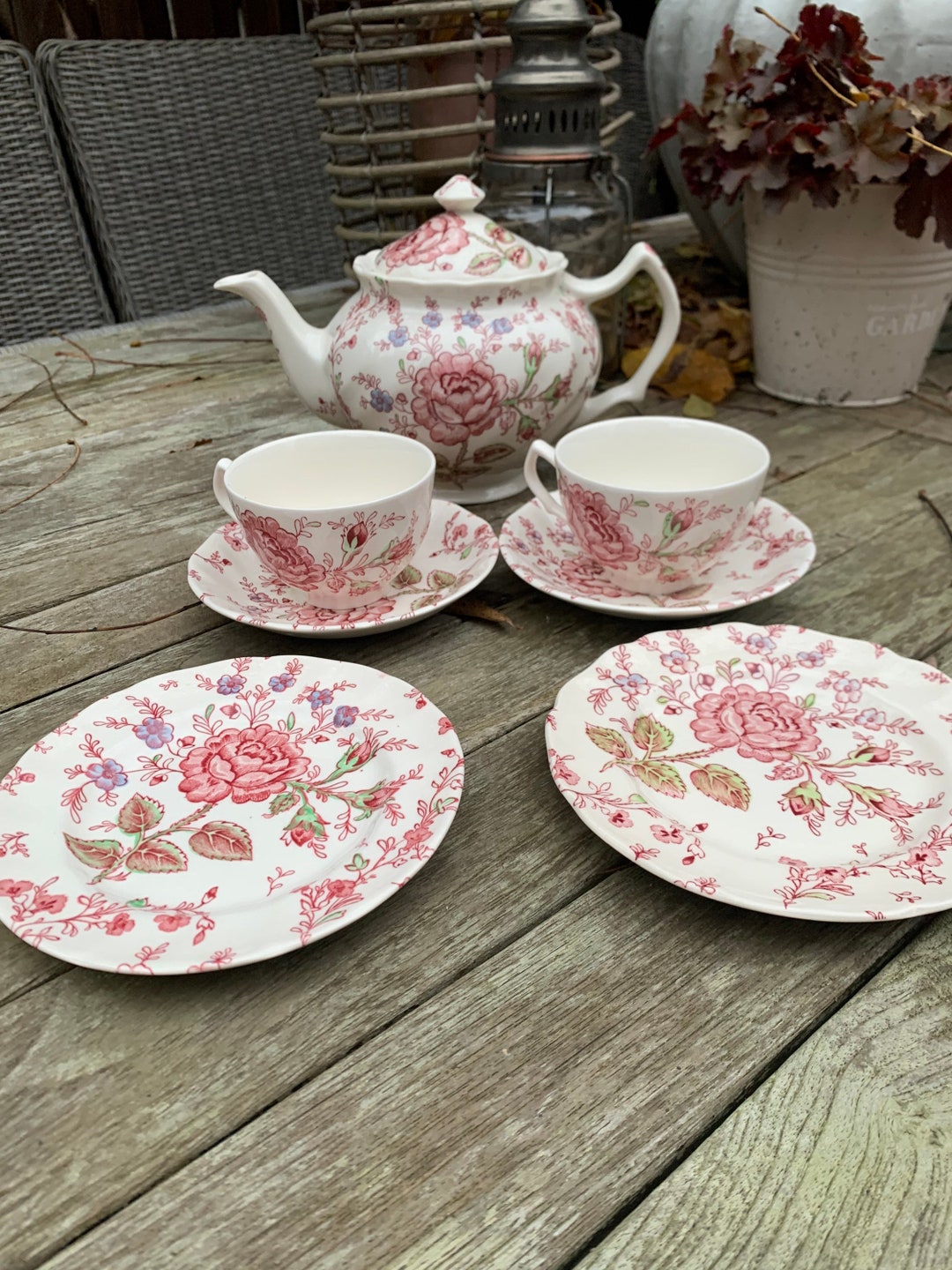 Rose Chintz Johnson Bros Teapot Cups and Cake Plates Vintage. Etsy