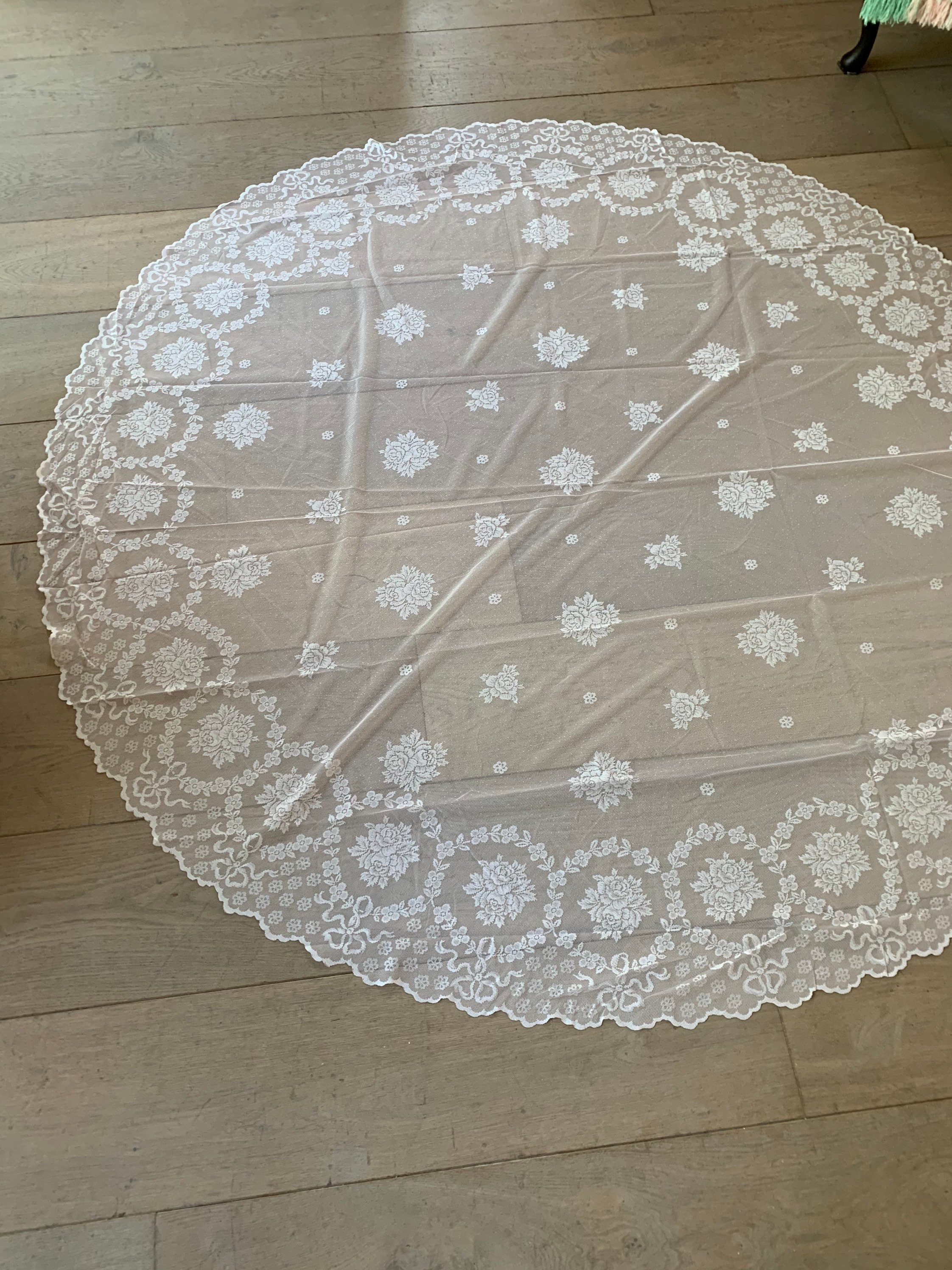 Soft pink lace rose tablecloth around 180 cm diameter Etsy