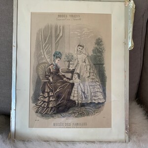 Impressão de moda francesa antiga, reprodução de maio de 1875.