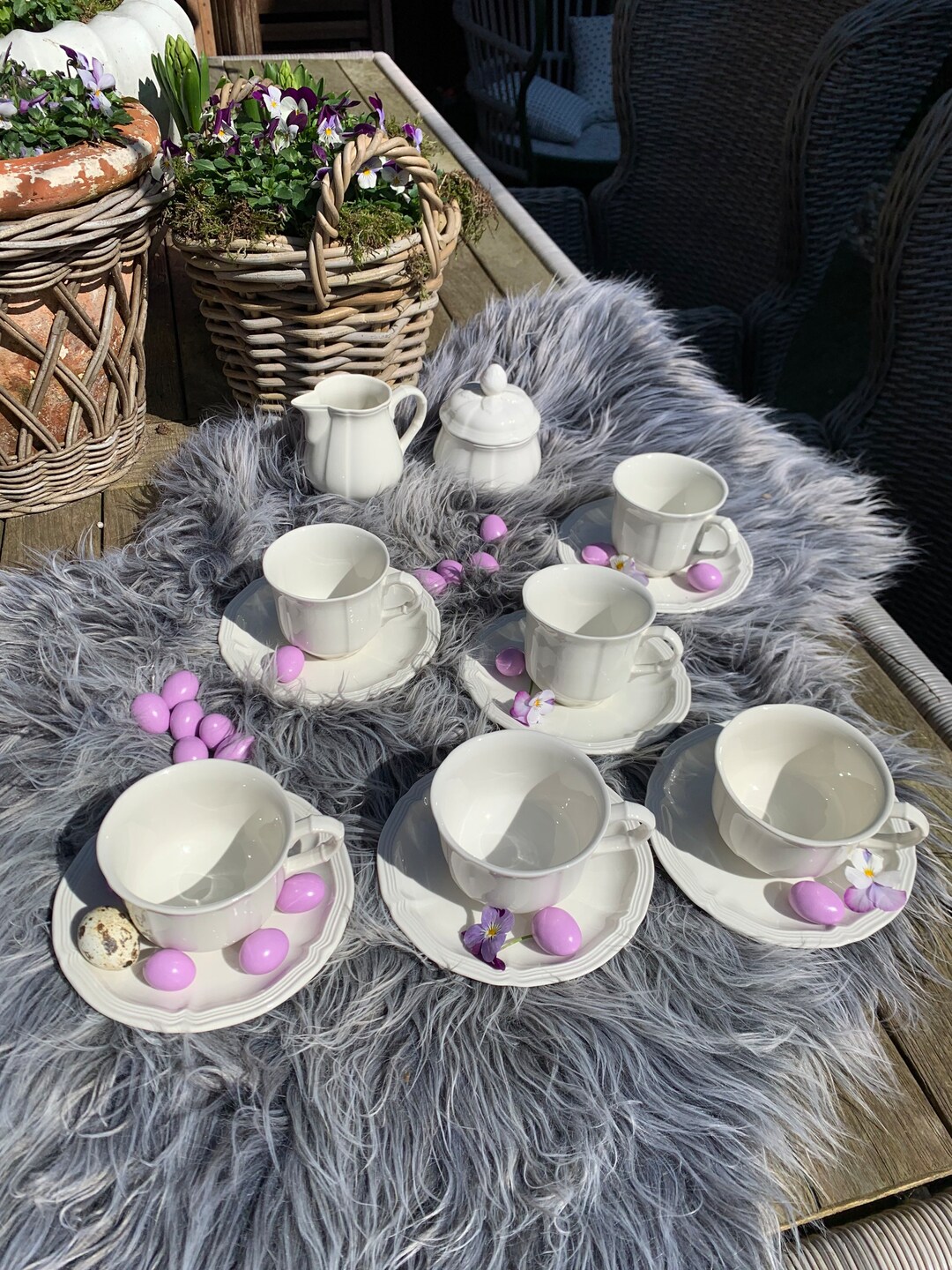 Manoir Villeroy&boch Porcelain 6x Cups and Saucers and Cream Set Izgst ...