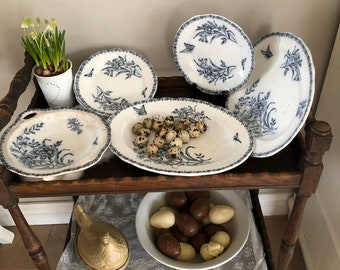 Nimy Oiliets 1870 Buttered Antique Bowls and Plates sehr selten.