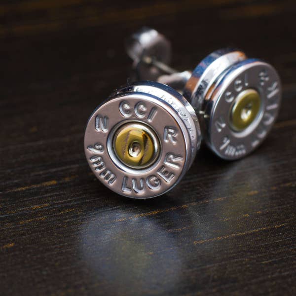 9MM Aluminum Bullet Casing Earrings with Titanium Posts, Hypoallergenic, Nickel Free, Bullet Earring Studs