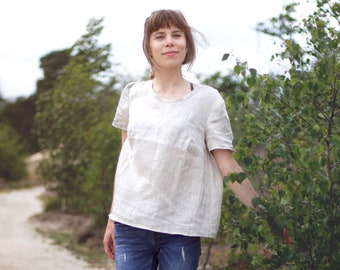 LINEN loose beige t-shirt - natural light sand color TEE - casual TOP - handmane eco linen