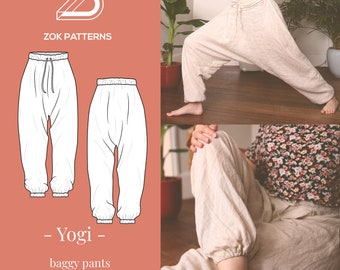 YOGI - harem pants - baggy yoga pants - sewing pattern - PDF pattern - printable - at home print pattern