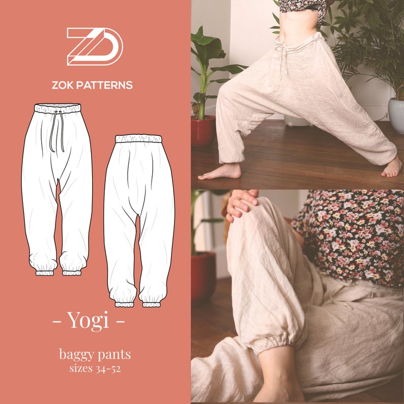 YOGI harem pants baggy yoga pants sewing pattern PDF pattern printable at home print pattern image 1