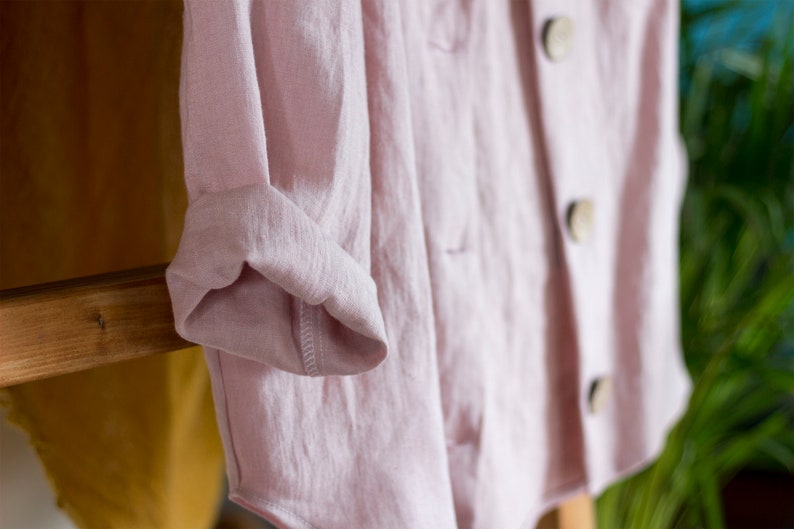 LINEN blouse pink rose SHIRT casual sweater COCONUT buttons natural fabric jacket image 7