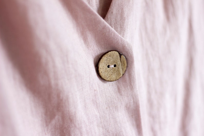 LINEN blouse pink rose SHIRT casual sweater COCONUT buttons natural fabric jacket image 5