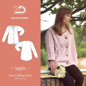 AGGIE - button up blouse - women shirt - oversized - sewing pattern - PDF pattern - printable - at home print pattern