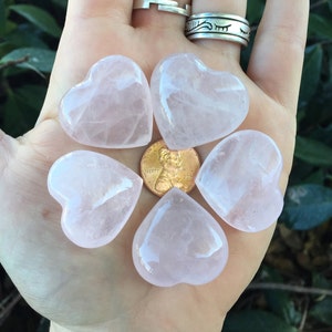 Rose Quartz Pink Love Heart Shaped Rocks set of 5 Crystal Stones