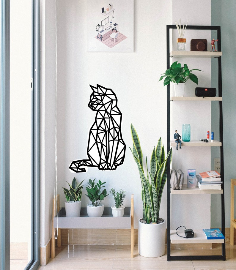 Cat Art sign wall decor, cat lover custom gift, black cat portrait , furniture, Cat Silhouette, Cat themed gifts for man or woman image 5