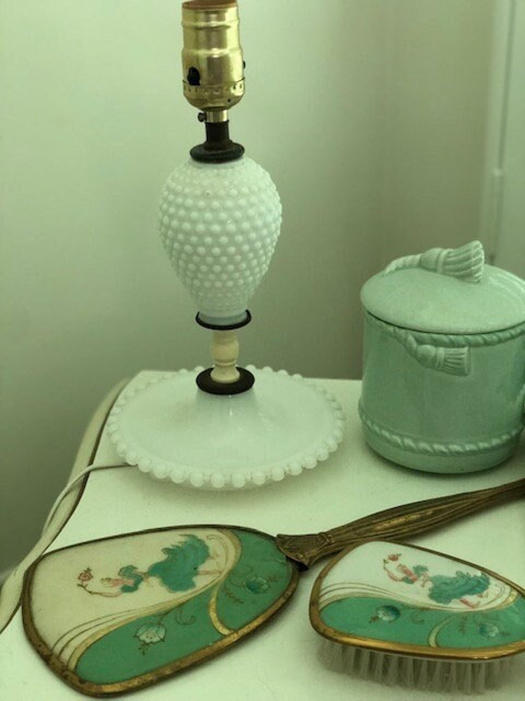 Vintage 1940s Hobnail Milk Glass Table Desk Lamp Midcentury Etsy