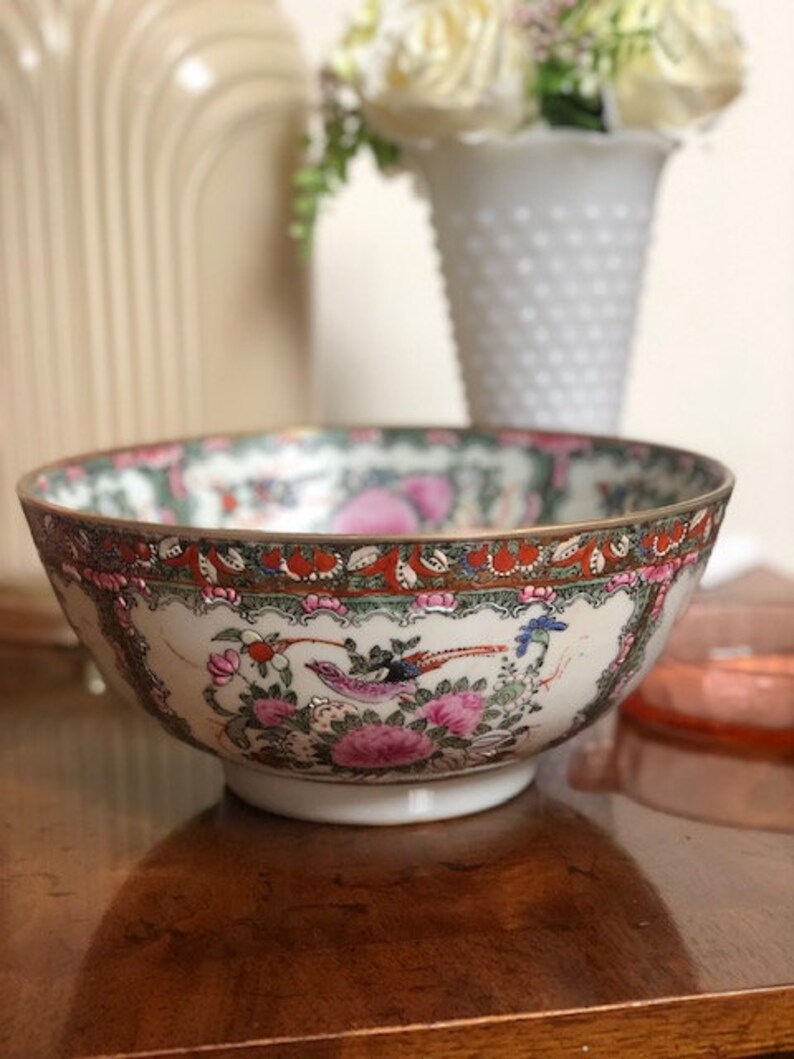Vintage Andrea by Sadek Famille Rose Canton Centerpiece Bowl Etsy Ireland