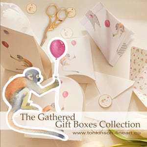 Set di scatole regalo stampabili per festa a tema scimmie e palloncini (bianche)