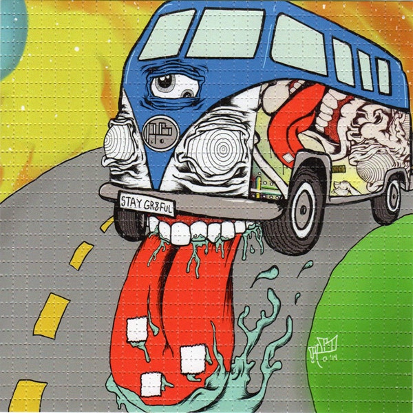 Acid Bus by Aaron Brooks BLOTTER ART - perforated acid art paper - Kesey Leary Hofmann Owsley Grateful Dead psychedelic lsd sheet tabs