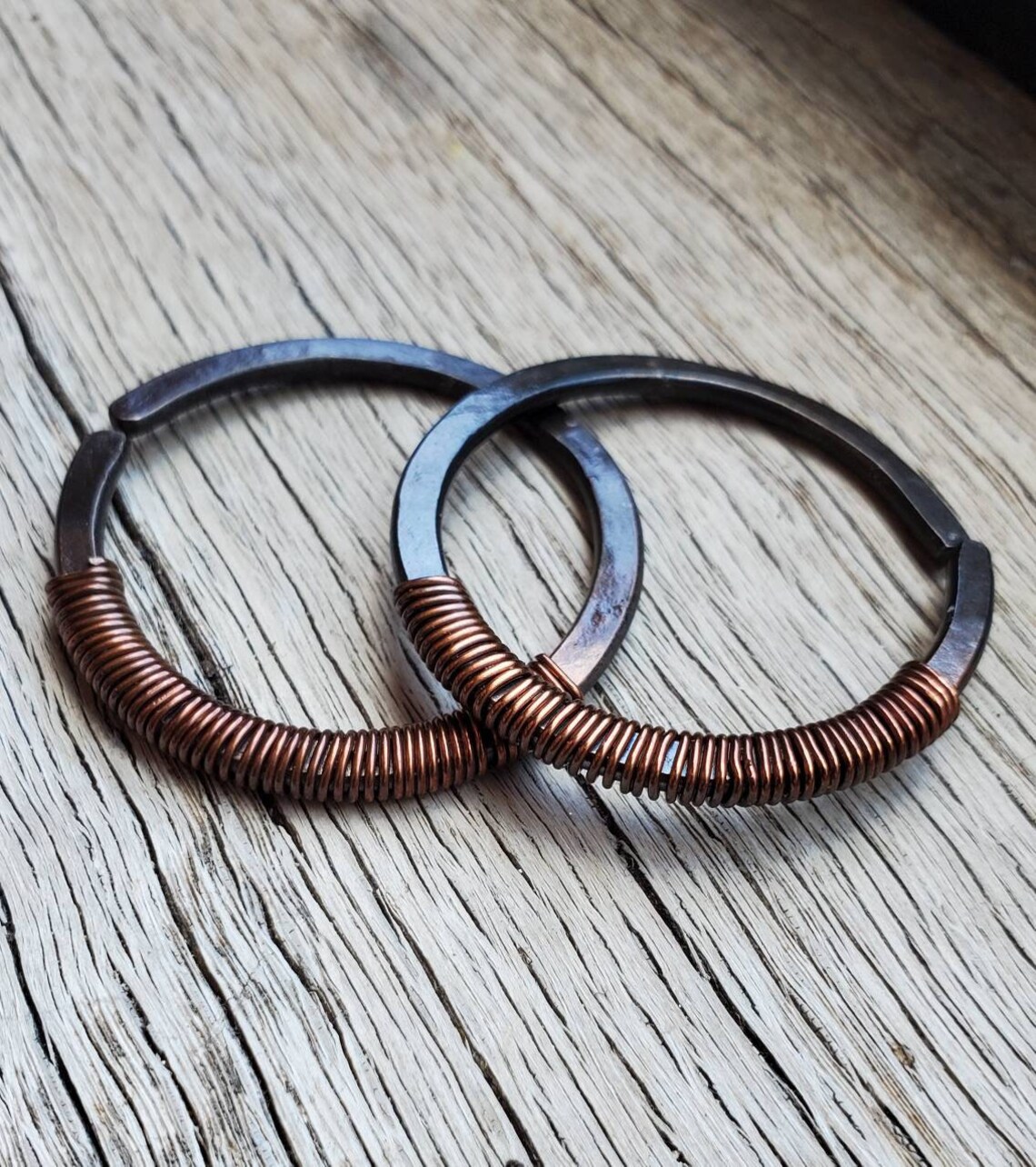 Rustic copper wire wrapped tunnel hoop earrings gauged copper Etsy