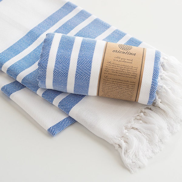 Ege Blue Striped Pure Cotton Peshtemal Turkish Towel aka Fouta for Bath & Beach from Istanbul Boutique Shop