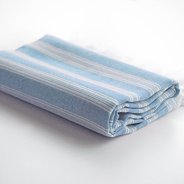 Ela Blue Pure Cotton Peshtemal Turkish Towel aka Fouta for Bath & Beach from Istanbul Boutique Shop