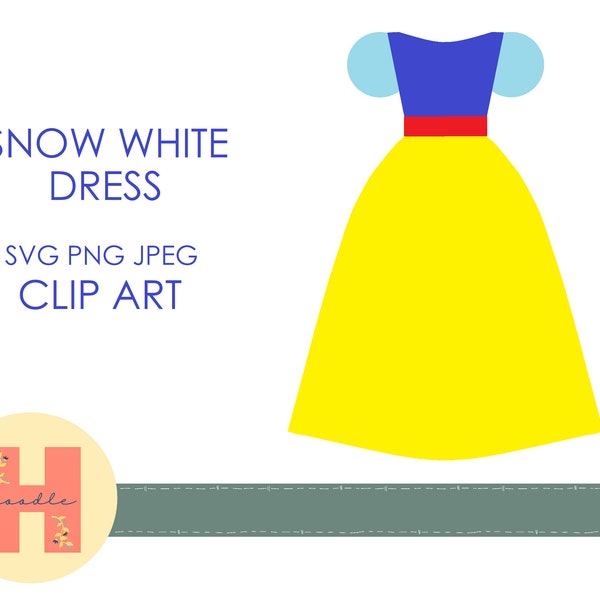 Snow White Princess Dress Printable Digital SVG PNG JPEG File Clip Art Cricut Silhouette Cutting Machine Banner Decoration Paper Doll