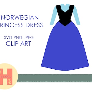 Norwegian Princess Dress 1 Printable Digital SVG PNG JPEG File Clip Art Cricut Silhouette Cutting Machine Banner Decoration Paper Doll Anna