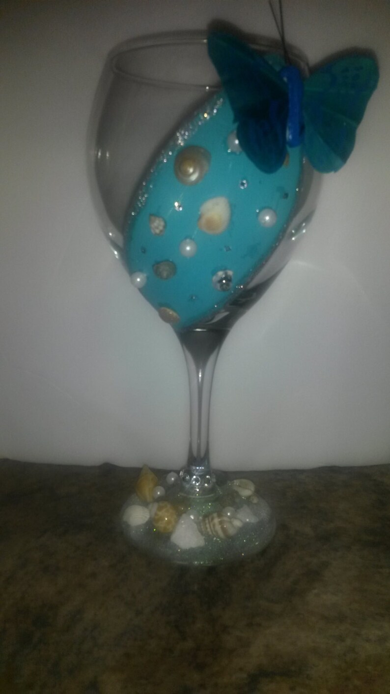 Beach Themed Hand Painted Wine Glass Hand Painted Glassware Etsy