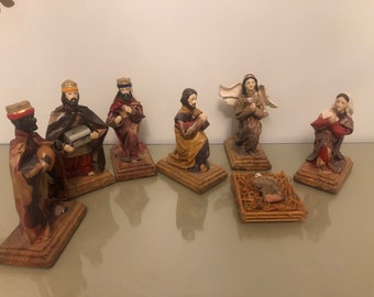 Paper mache and wood Nativity