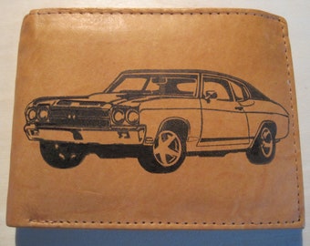 Mens Leather Bi-Fold Wallet w// 1970 PLYMOUTH ROAD RUNNER *Great Gift*