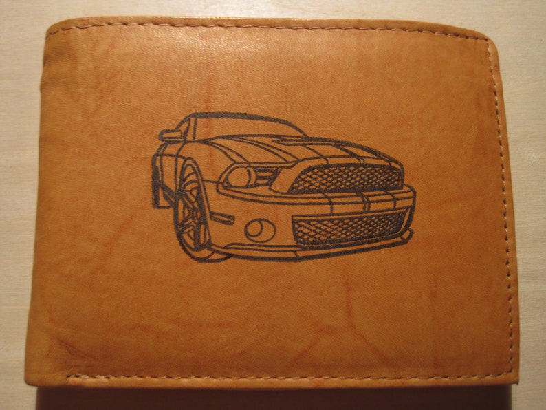Men/'s Leather Bi-Fold Wallet with Custom 2013 Shelby GT500 Mustang Car Image *Makes a Great Gift*