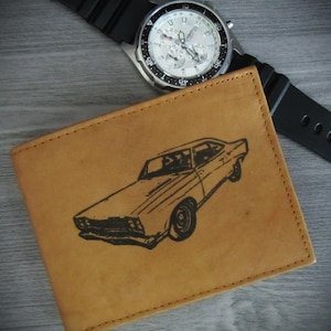 Ihre Wahl eines 1968-2024 Plymouth (RoadRunner, General Lee, Cuda) & Schwester Marken-Auto- und LKW-Bilder auf einer Echtleder-Geldbörse für Männer
