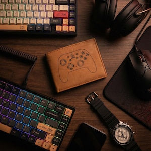 Mens Leather Wallet w/ Your Choice of Video Game Console Image (Atari, Nintindo, NES, Switch, Gamecube, Sega Genesis, X-Box, Sony PS1, PS3)