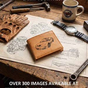 Men's Leather Wallet with Your Choice of a 1967-2002 Pontiac Firebird Image (Trans Am, Formula, WS-6, SD455, GTA, Bandit, Firehawk) *Gift*