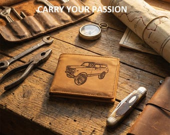 Men's Leather Wallet with a 1970's IH International Harvester Scout II 4x4 Image *Gift*