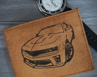 Custom Laser Etched Leather Wallet with a 2014 Chevy Camaro ZL-1 Image