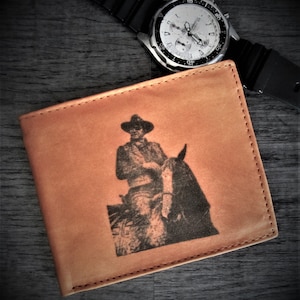 Ihre Wahl-Western-Filme (John Wayne, Clint Eastwood, Deadwood, Gunsmoke, Tombstone, Lonesome Dove) Bild auf einem Echtleder Portemonnaie