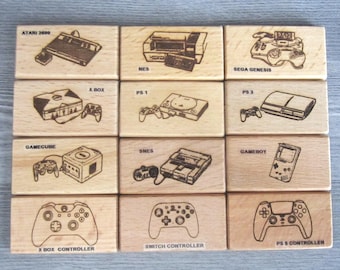 Men's Leather Wallet w/ Choice of 12 Video Game Images (Atari, Nintendo, SNES, Gameboy, Switch, Gamecube, Sega Genesis, X-Box, Sony PS1+PS3)