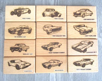 Mens Leather Wallet w/ Your Choice of a 1932-1972 Ford Galaxy, Torino, Cobra, Maverick, Fairlane, Mercury, Cougar XR-7, Pantera Car Image