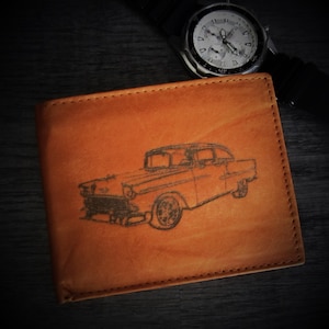 Ihre Wahl eines 1955-1996 Chevy Bel Air, Impala, El Camino, Chevelle, Nova, II, SS, Monte Carlo, Caprice Bild auf einer Herren Echtleder Brieftasche